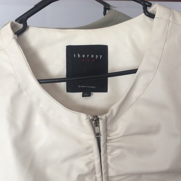 Cream Faux Leather Cropped Jacket - Picture 3 of 3